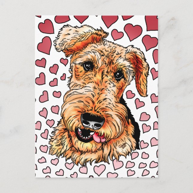 Airedale Terrier Pink Hearts Valentine's Day Holiday Postcard (Front)