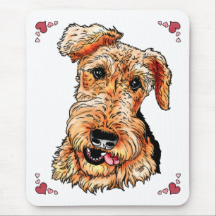 Airedale Terrier Pink Hearts Valentine's Day Mouse Mat