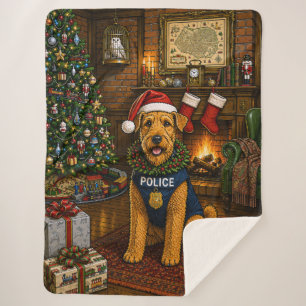 Airedale Terrier Police Holiday Sherpa Blanket