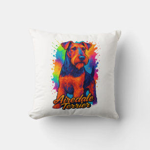 Airedale Terrier Pop Art Illustration Colourful Cushion