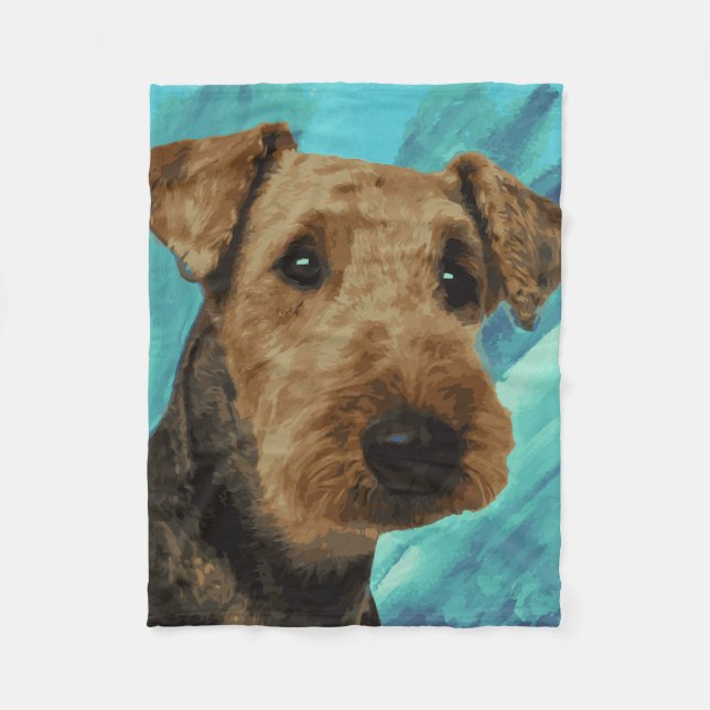 Airedale Terrier Portrait Fleece Blanket (Front)