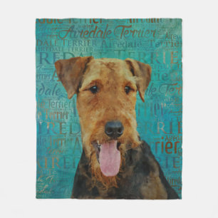 Airedale Terrier Portrait on Word Art Fleece Blanket