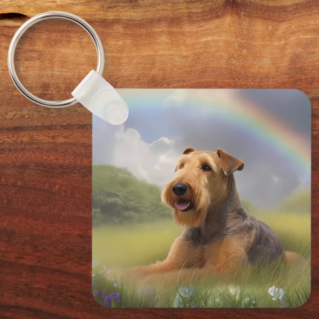 Airedale Terrier Rainbow Bridge Memorial Custom Key Ring (Front)