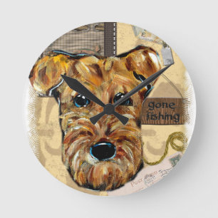 AIREDALE TERRIER ROUND CLOCK
