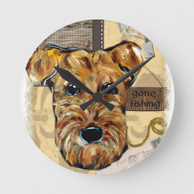 AIREDALE TERRIER ROUND CLOCK (Front)