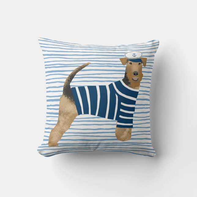 Airedale Terrier Sailor Nautical Dog Cushion (Front)