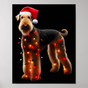 Airedale Terrier Santa Hat Christmas Lights Dog Ow Poster