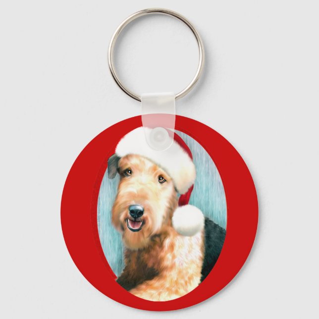 Airedale Terrier Santa Key Ring (Front)