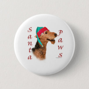 Airedale Terrier Santa Paws 6 Cm Round Badge