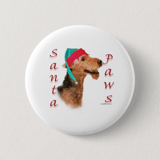 Airedale Terrier Santa Paws 6 Cm Round Badge (Front)