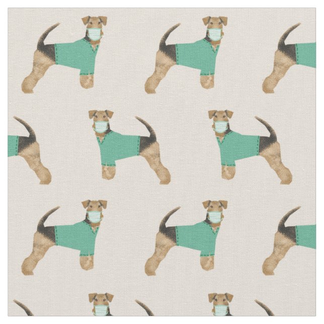 Airedale Terrier scrubs dog tan Fabric (Close Up)