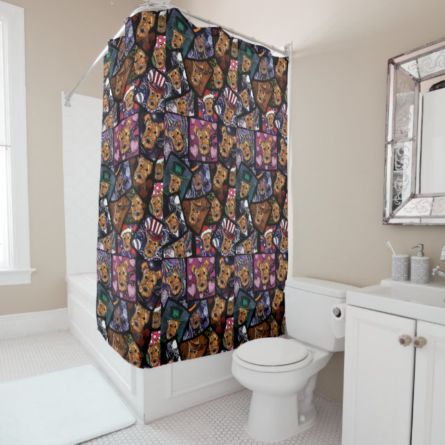 AIREDALE   TERRIER      SHOWER CURTAIN (In Situ)