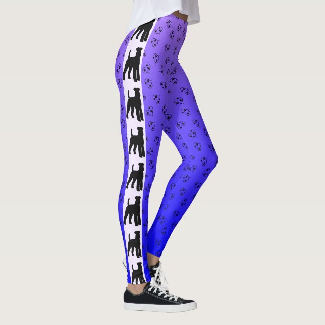 Airedale Terrier Silhouette Blue Purple Ombre Leggings (Right)