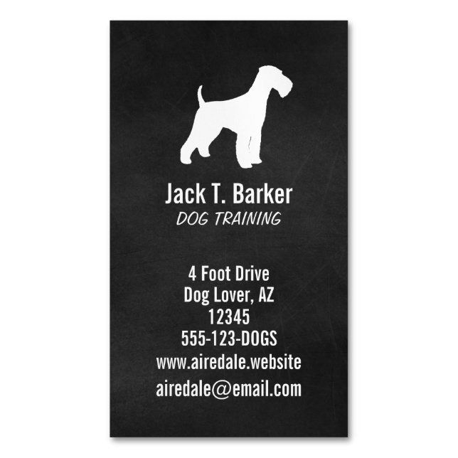 Airedale Terrier Silhouette Magnetic Business Card (Front Vertical)
