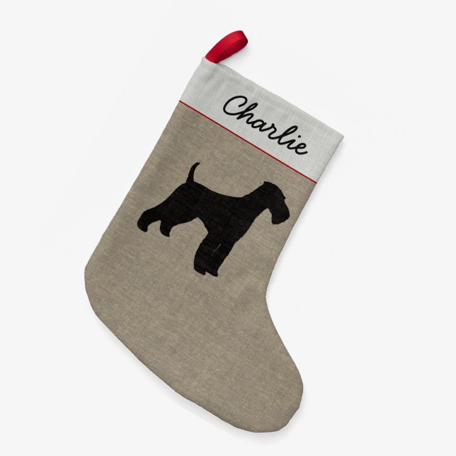 Airedale Terrier Silhouette Personalised Dog Xmas Small Christmas Stocking (Front (Hanging))