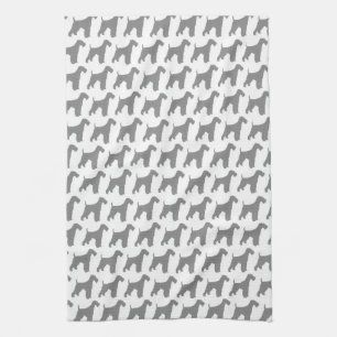 Airedale Terrier Silhouettes Pattern Tea Towel