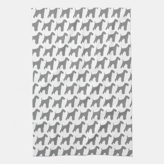 Airedale Terrier Silhouettes Pattern Tea Towel (Vertical)