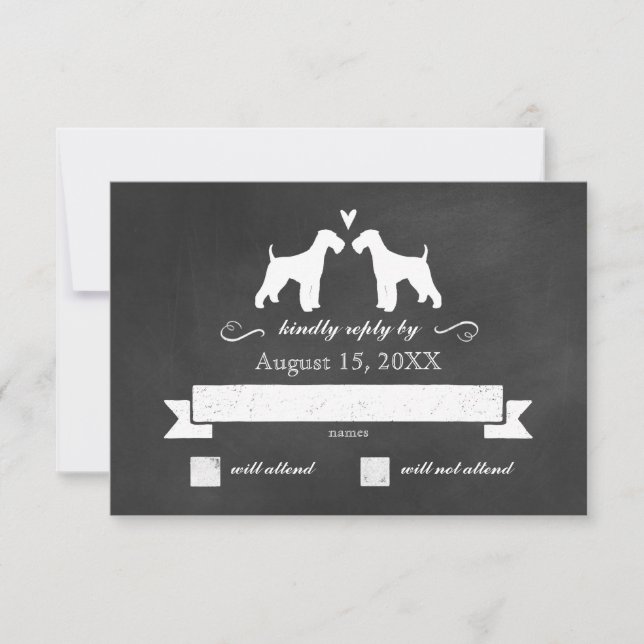 Airedale Terrier Silhouettes Wedding RSVP Response (Front)