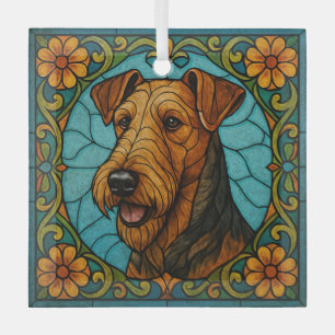 Airedale Terrier "Stained Glass"  Glass Tree Decoration