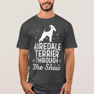 Airedale Terrier through the snow Funny Christmas  T-Shirt