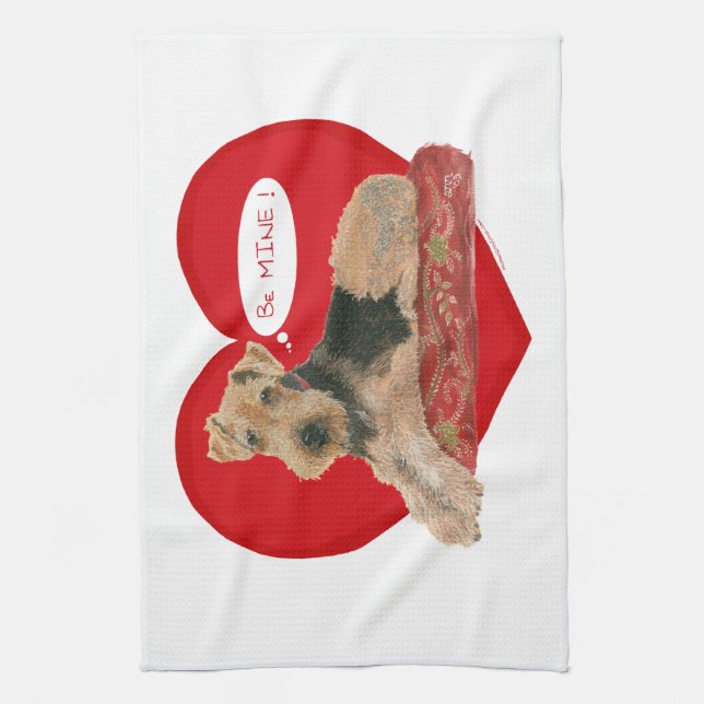 Airedale Terrier Valentine Tea Towel (Vertical)