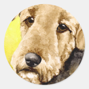 Airedale Terrier Watercolor Portrait Classic Round Sticker