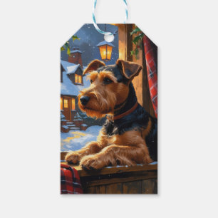 Airedale Terrier With Christmas Lights Holiday Gift Tags