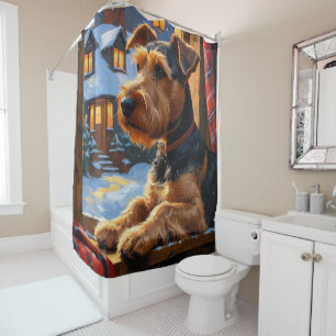 Airedale Terrier With Christmas Lights Holiday  Shower Curtain