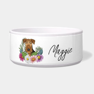 Airedale Terrier With Colourful Flowers And Name