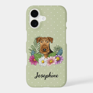 Airedale Terrier With Colourful Flowers And Name