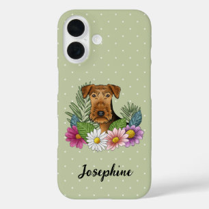 Airedale Terrier With Colourful Flowers And Name iPhone 16 Case