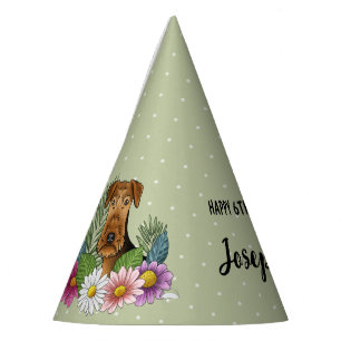 Airedale Terrier With Colourful Flowers Birthday Party Hat