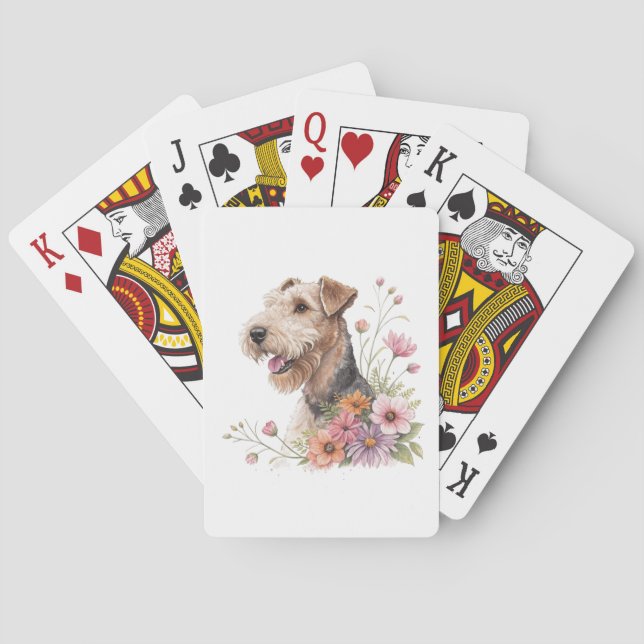 Airedale Terrier With Flowers Playing Cards (Back)