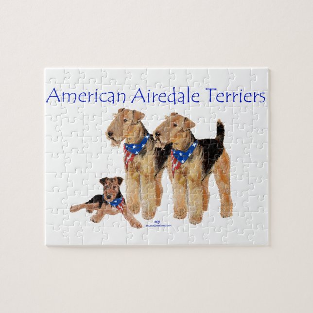 Airedale Terriers American Flag Jigsaw Puzzle (Horizontal)