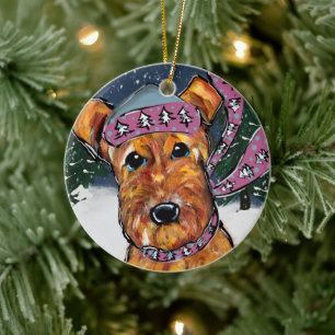 Airedale Terriers Ceramic Tree Decoration