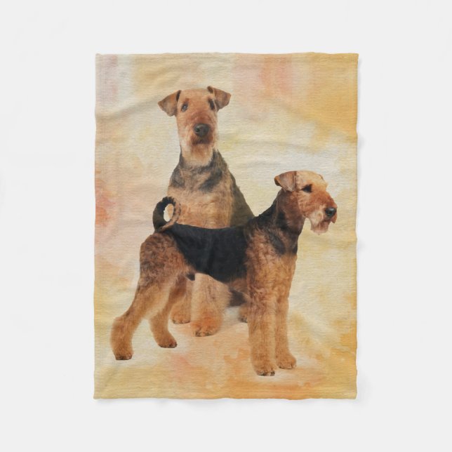 Airedale Terriers Digital Art Fleece Blanket (Front)