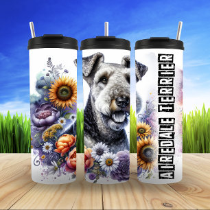 Airedale Terrier's Floral Adventure Thermal Tumbler