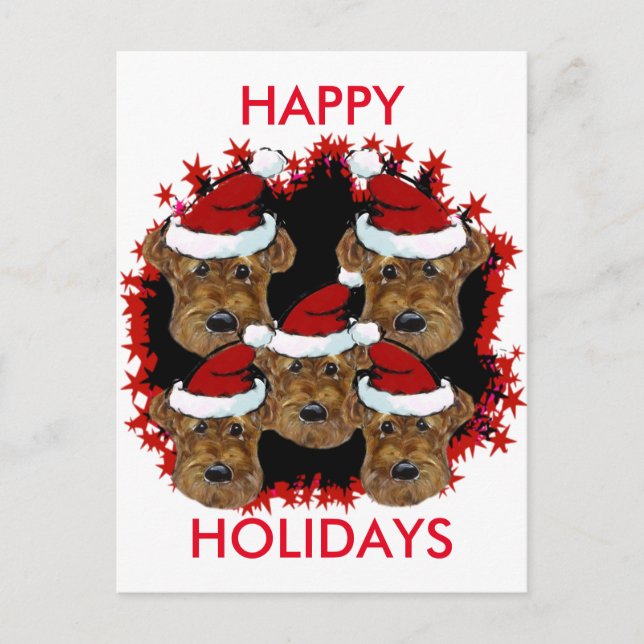 AIREDALE TERRIERS HOLIDAY POSTCARD (Front)