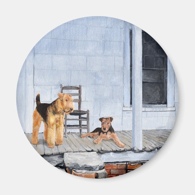 Airedale Terriers on the Veranda Magnet (Front)
