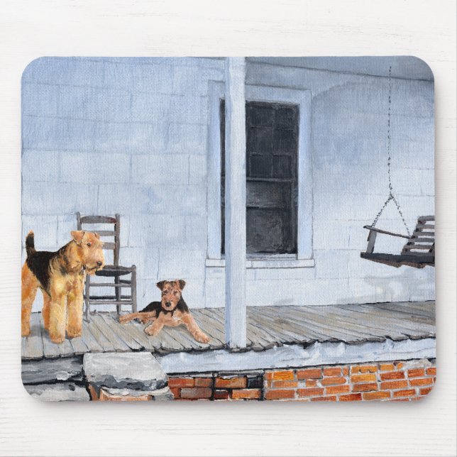 Airedale Terriers on the Veranda Mouse Mat (Front)