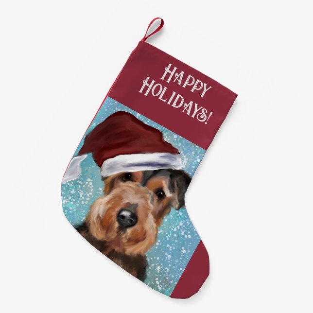 AIREDALE TERRIERS SMALL CHRISTMAS STOCKING (Front (Hanging))