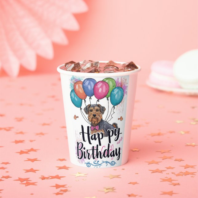 Airedale with Balloons Birthday Paper Cups (Insitu)