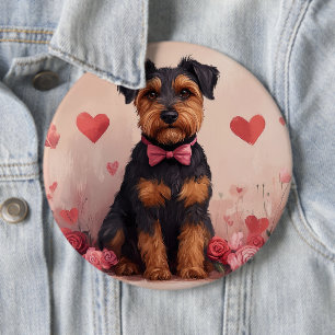 Airedale with Roses - Valentine's Day 6 Cm Round Badge