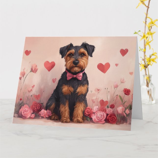 Airedale with Roses - Valentine's Day Card (Yellow Flower)