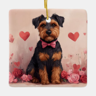 Airedale with Roses - Valentine's Day Ceramic Ornament
