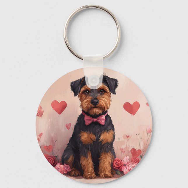 Airedale with Roses - Valentine's Day Key Ring (Front)