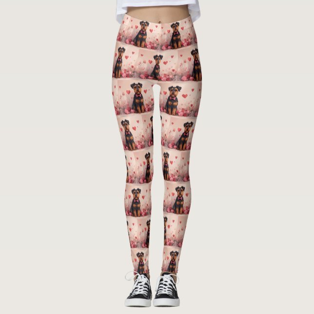 Airedale with Roses - Valentine's Day Leggings (Front)