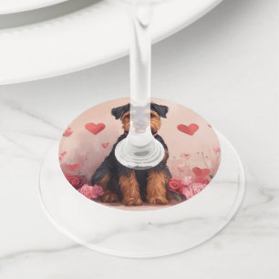 Airedale with Roses - Valentine's Day Wine Glass Tag