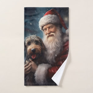 Airedale with Santa Claus Festive Christmas Bath Towel Set