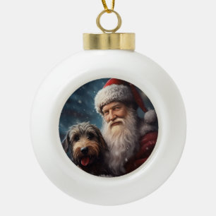 Airedale with Santa Claus Festive Christmas  Ceramic Ball Christmas Ornament
